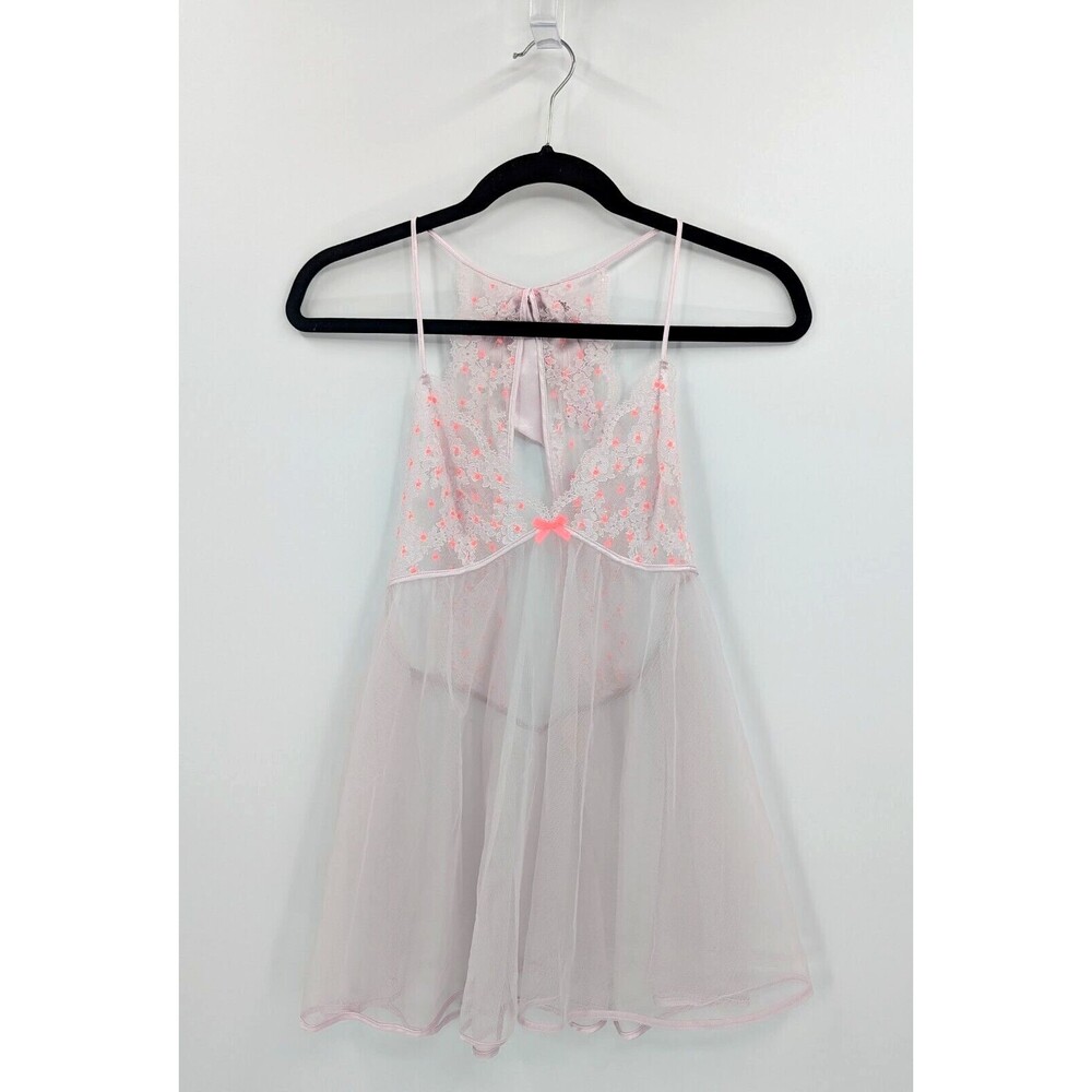 Victoria's Secret Sleepwear Women's M Lavender Mesh Babydoll Teddy Lace Nightie